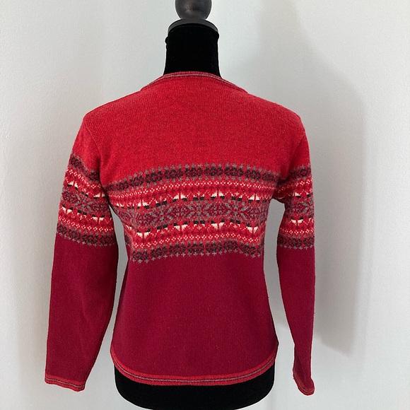 GAP Vintage V-Neck Fair Isle Lambswool Pullover Long-Sleeve Red Sweater Size S - Picture 3 of 10